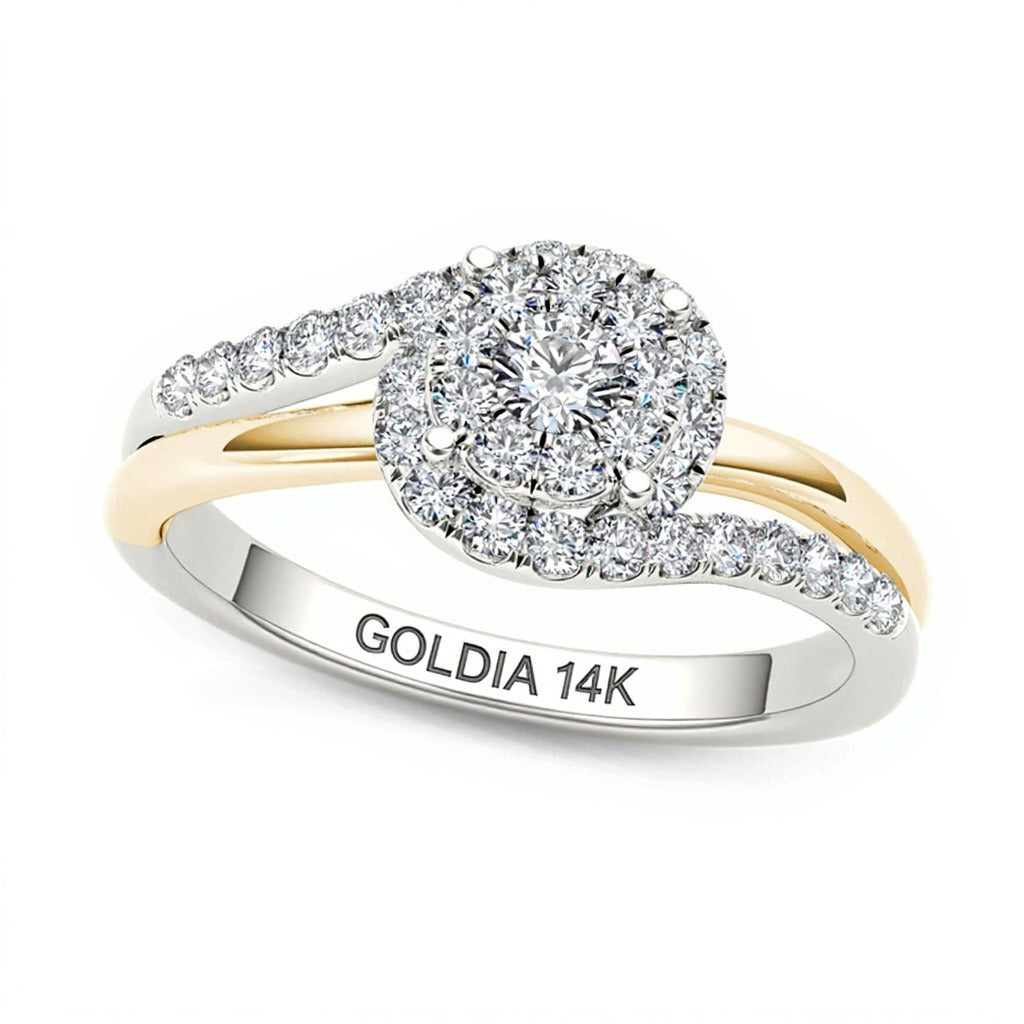 0.5 CT. TW Multi-Diamond Swirl Frame Engagement Ring in 14K Two-Tone Gold