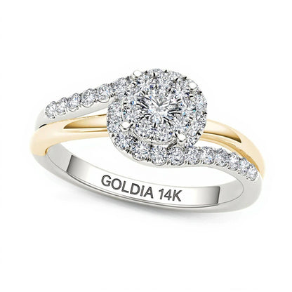 0.5 CT. TW Multi-Diamond Swirl Frame Engagement Ring in 14K Two-Tone Gold