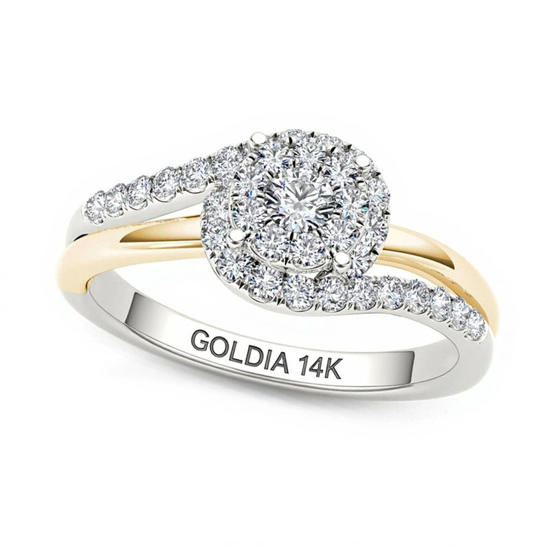 0.5 CT. TW Multi-Diamond Swirl Frame Engagement Ring in 14K Two-Tone Gold
