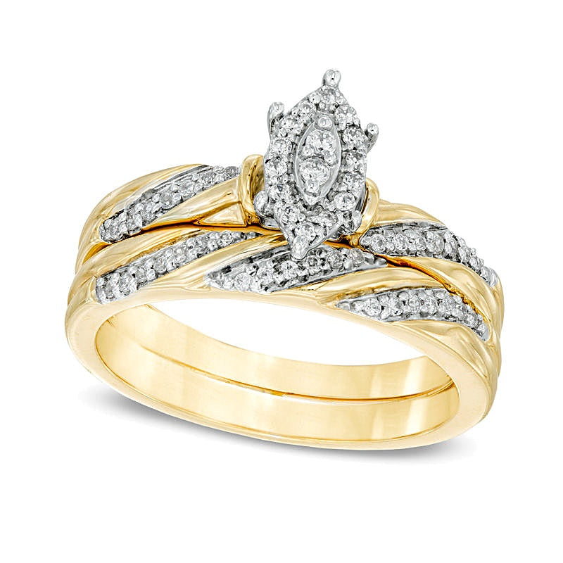 0.25 CT. TW Marquise Composite Diamond Slant Striped Bridal Set in 10K Gold