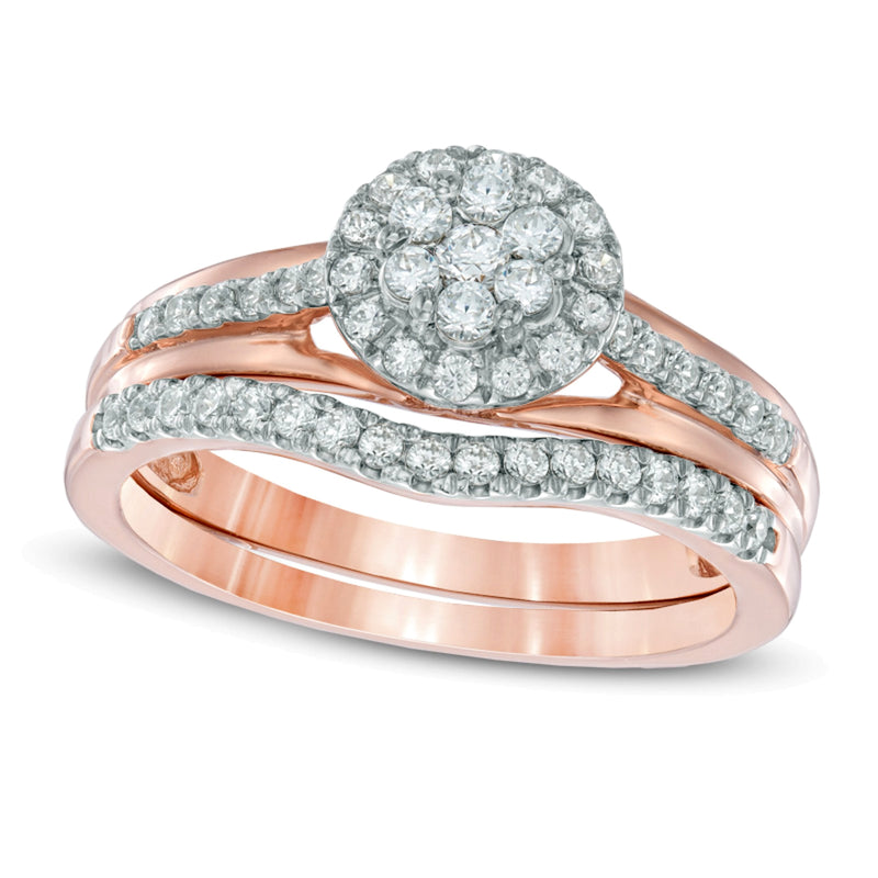 0.5 CT. TW Diamond Cluster Frame Bridal Set in 10K Rose Gold