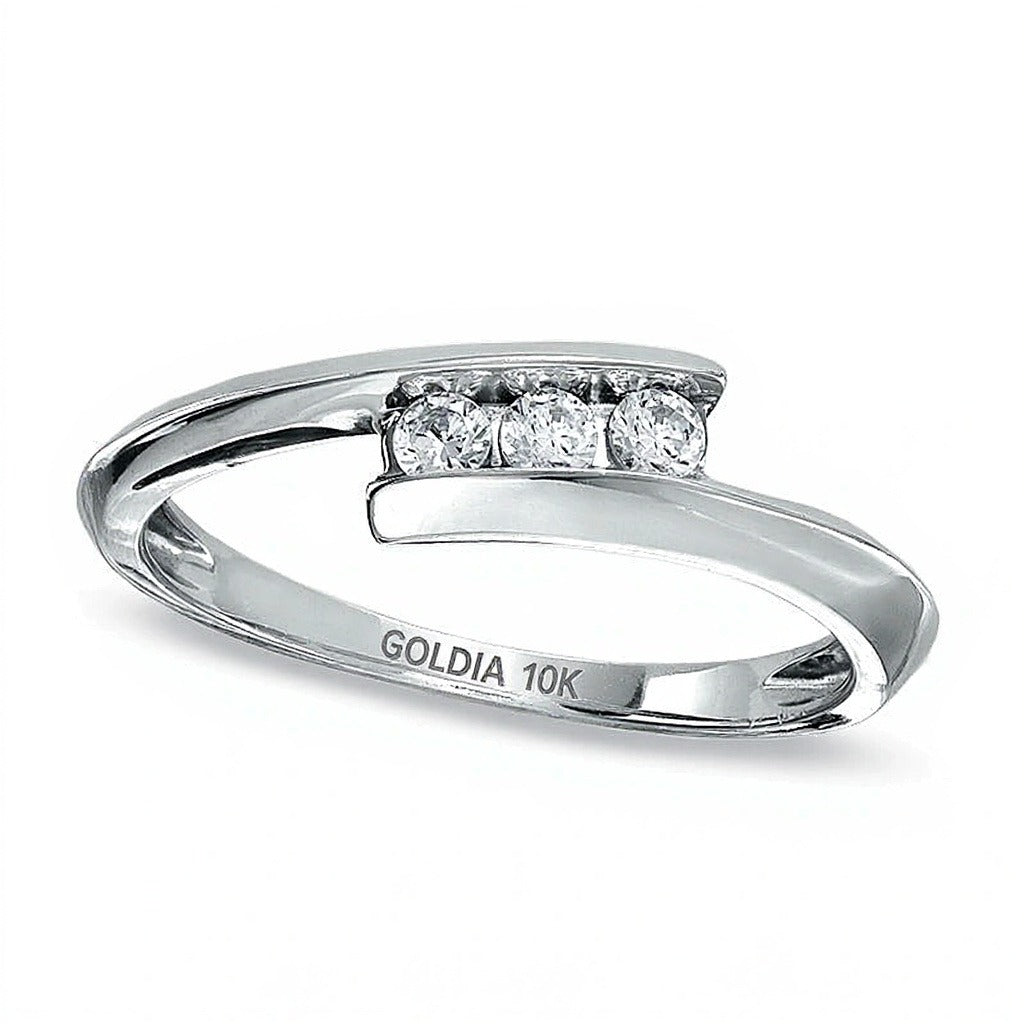 0.2 CT. TW Diamond Three Stone Bypass Ring in 10K White Gold