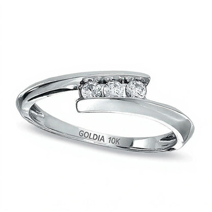 0.2 CT. TW Diamond Three Stone Bypass Ring in 10K White Gold