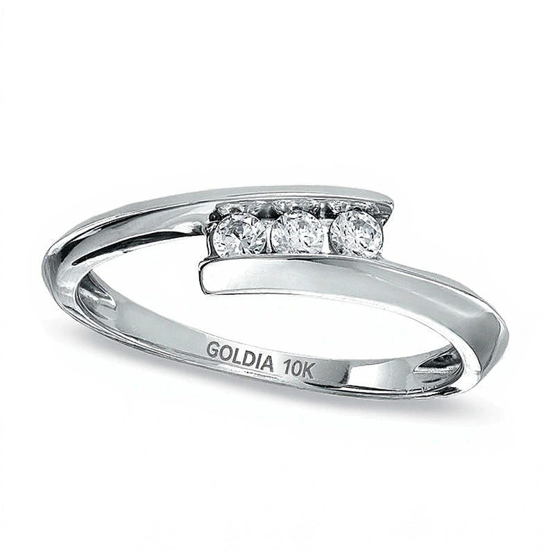0.2 CT. TW Diamond Three Stone Bypass Ring in 10K White Gold