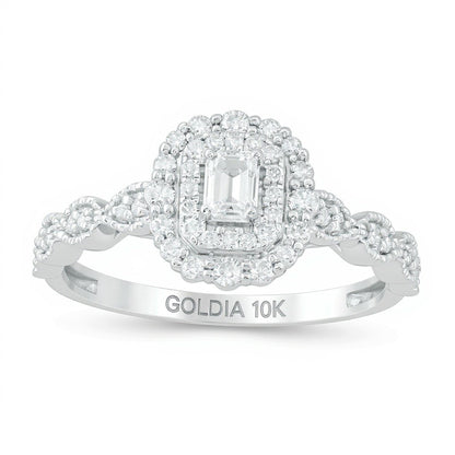 0.38 CT. TW Emerald-Cut Diamond Double Frame Art Deco Vintage-Style Engagement Ring in 10K White Gold