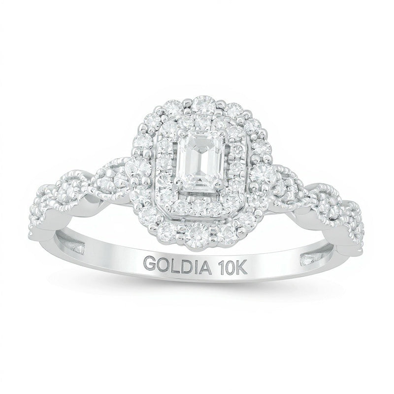 0.38 CT. TW Emerald-Cut Diamond Double Frame Art Deco Vintage-Style Engagement Ring in 10K White Gold