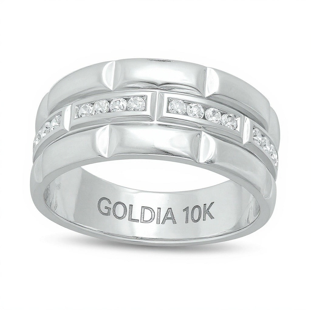 0.25 CT. TW Diamond Trio Station Brick Pattern Wedding Band in 10K White Gold