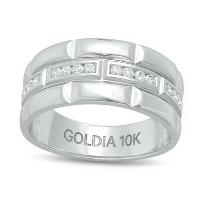 0.25 CT. TW Diamond Trio Station Brick Pattern Wedding Band in 10K White Gold
