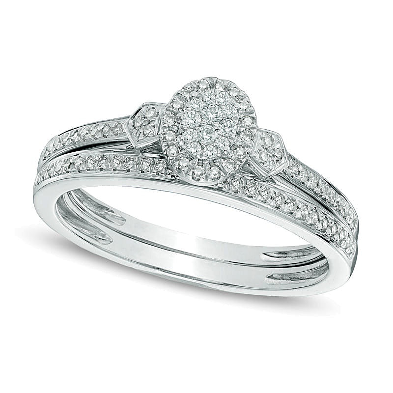 0.2 CT. TW Oval-Shaped Multi-Diamond Bridal Set in 10K White Gold