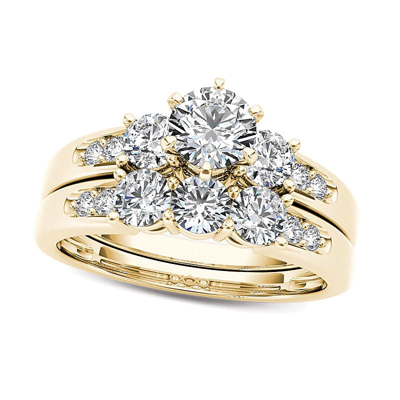 1.5 CT. TW Diamond Three Stone Bridal Set in 14K Gold