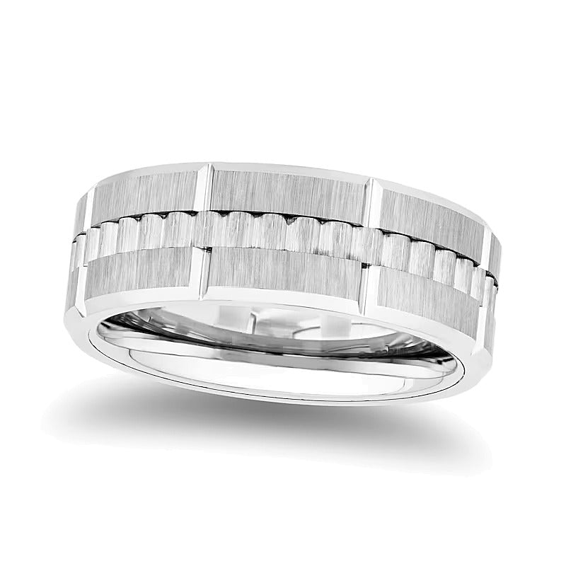 8.0mm Ribbed Stripe Band in Silver-Tone Ion-Plated Tungsten