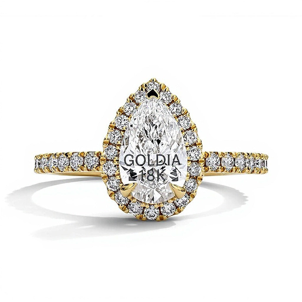 1.5 CT. TW Pear-Shaped Lab-Grown Diamond Frame Engagement Ring in 18K Gold (D/IF)