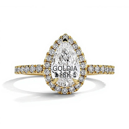 1.5 CT. TW Pear-Shaped Lab-Grown Diamond Frame Engagement Ring in 18K Gold (D/IF)