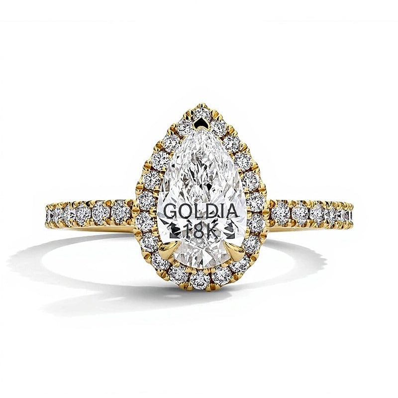 1.5 CT. TW Pear-Shaped Lab-Grown Diamond Frame Engagement Ring in 18K Gold (D/IF)