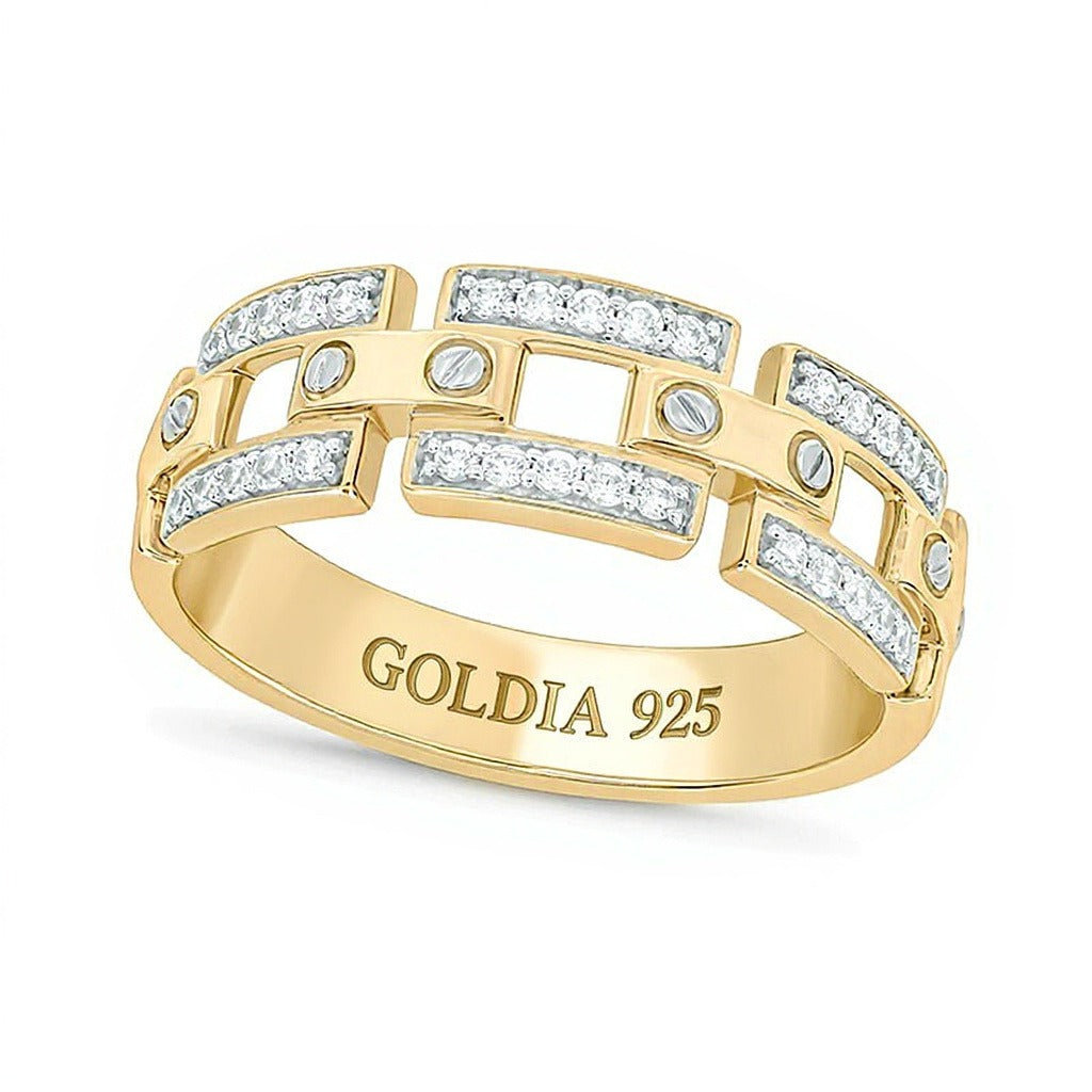 0.25 CT. TW Diamond Link Chain and Screw Accent Ring in Sterling Silver with 14K Gold Plate