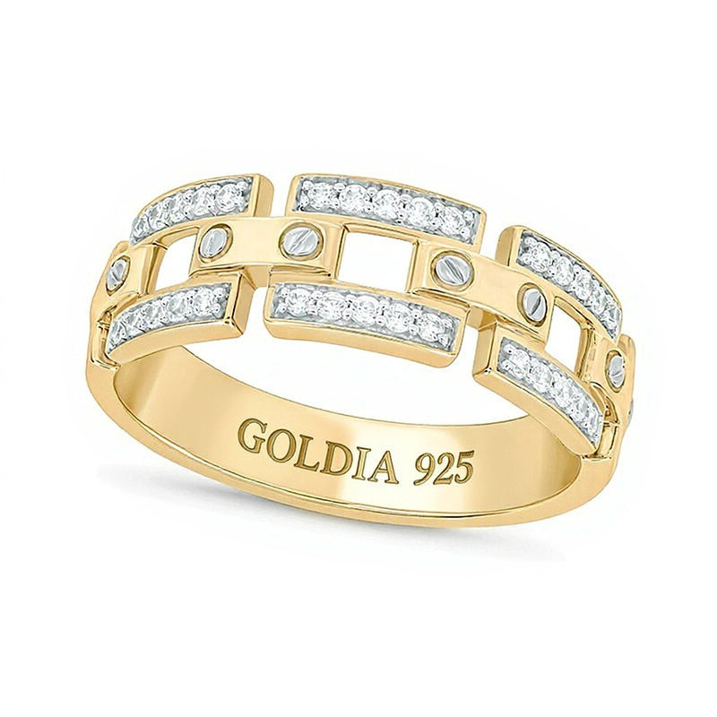 0.25 CT. TW Diamond Link Chain and Screw Accent Ring in Sterling Silver with 14K Gold Plate
