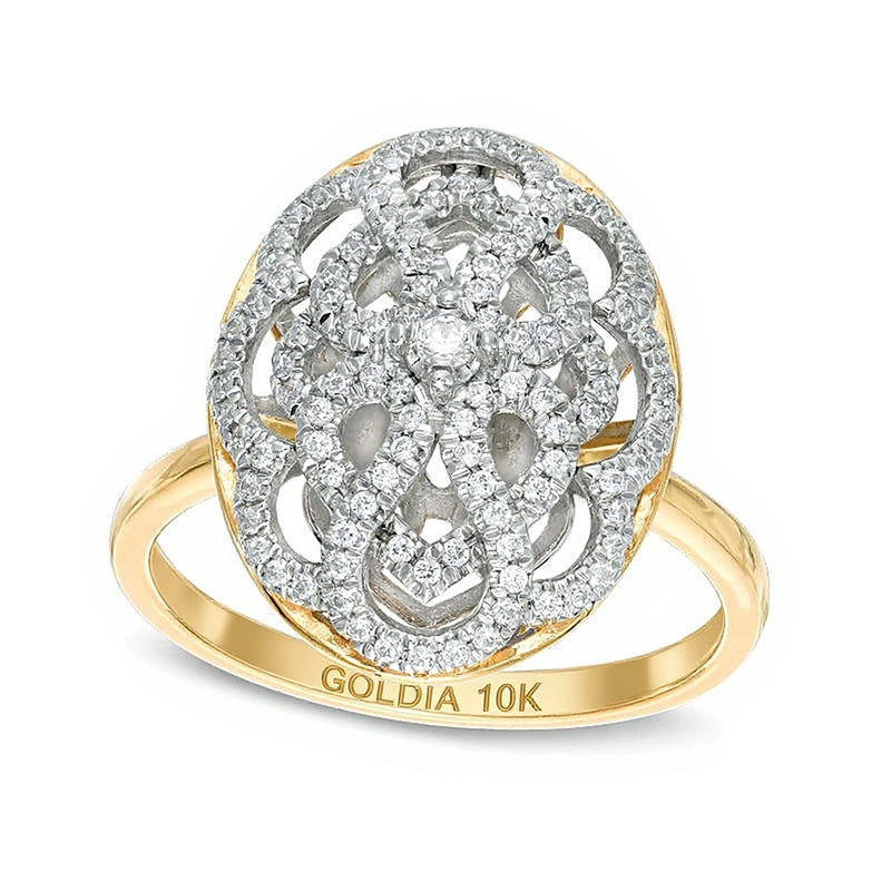 0.33 CT. TW Diamond Oval Scallop Lattice Ring in 10K Gold