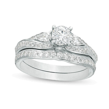 1.38 CT. TW Diamond Bypass Three Stone Bridal Set in 14K White Gold