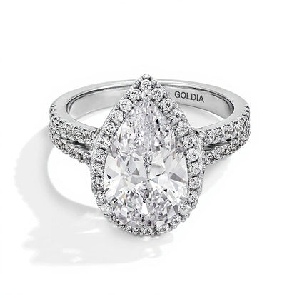 3.63 CT. TW Pear-Shaped Lab-Grown Diamond Frame Split Shank Engagement Ring in 14K White Gold (F/VS2)