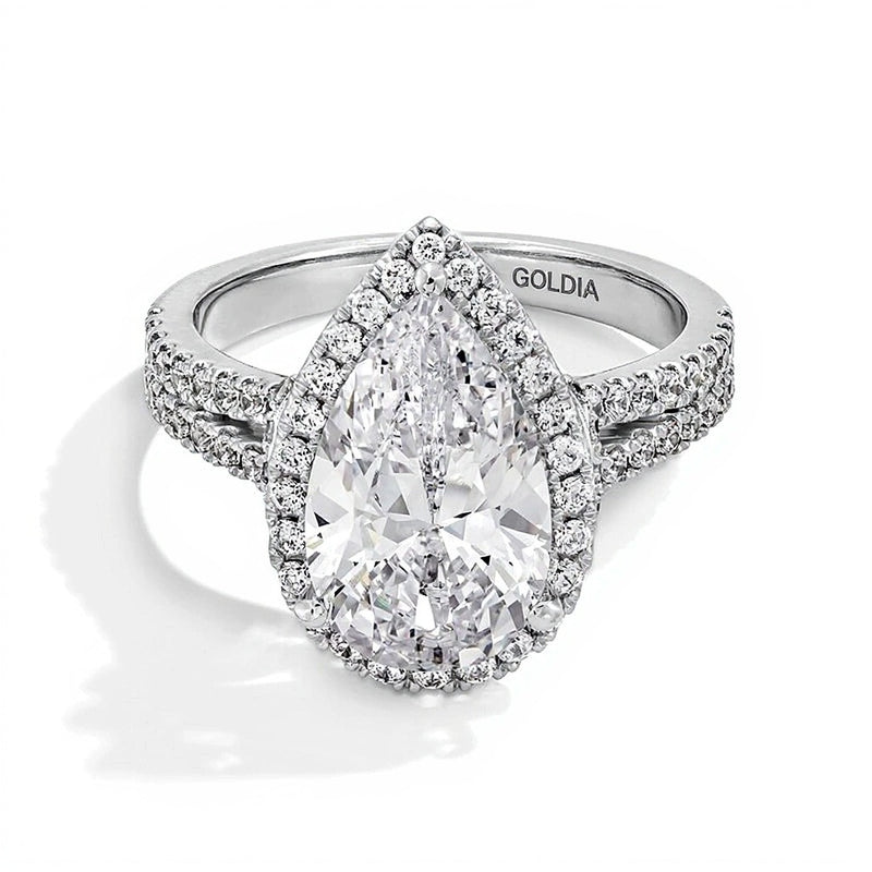 3.63 CT. TW Pear-Shaped Lab-Grown Diamond Frame Split Shank Engagement Ring in 14K White Gold (F/VS2)