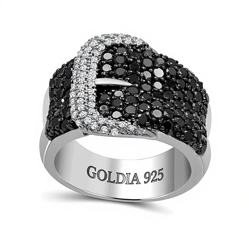 1.88 CT. TW Black and White Diamond Belt Buckle Ring in Sterling Silver