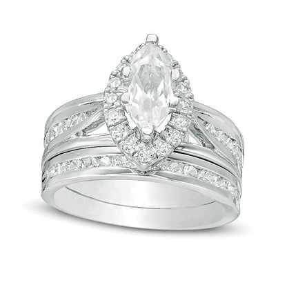 Marquise Lab-Created White Sapphire Frame Bridal Set in Sterling Silver