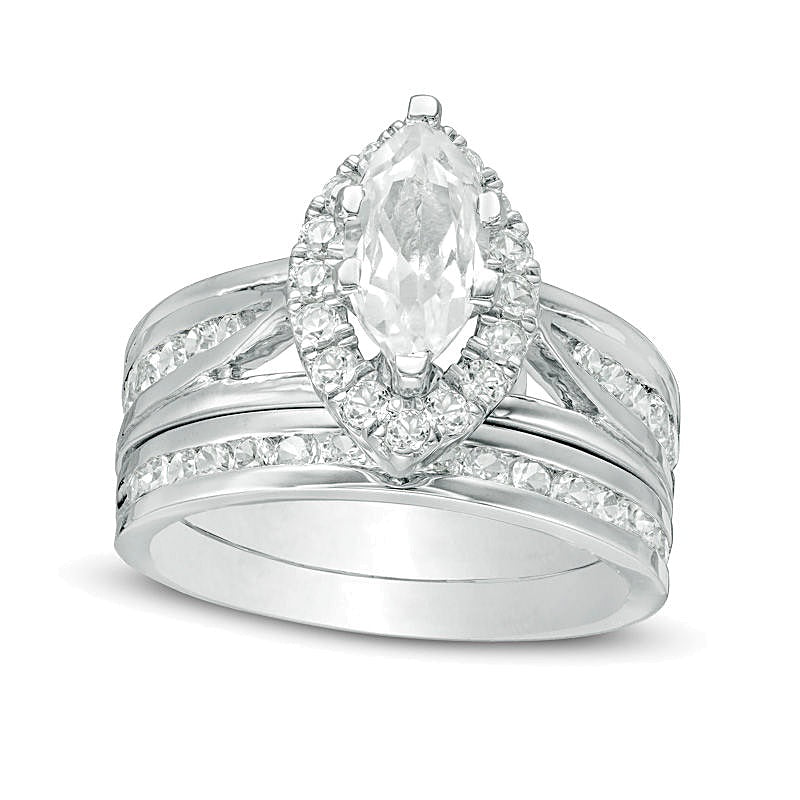 Marquise Lab-Created White Sapphire Frame Bridal Set in Sterling Silver