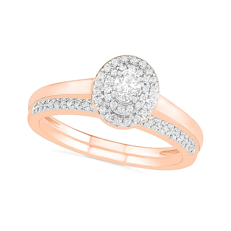 0.38 CT. TW Oval Diamond Double Frame Bridal Set in 10K Rose Gold