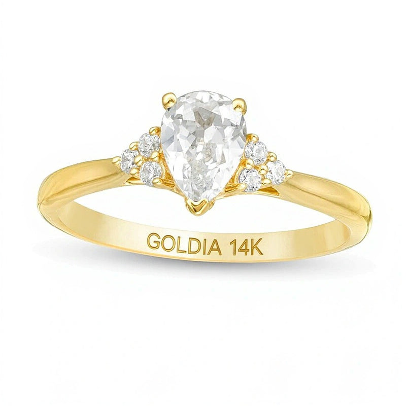 0.63 CT. TW Pear-Shaped Diamond Tri-Sides Engagement Ring in 14K Gold