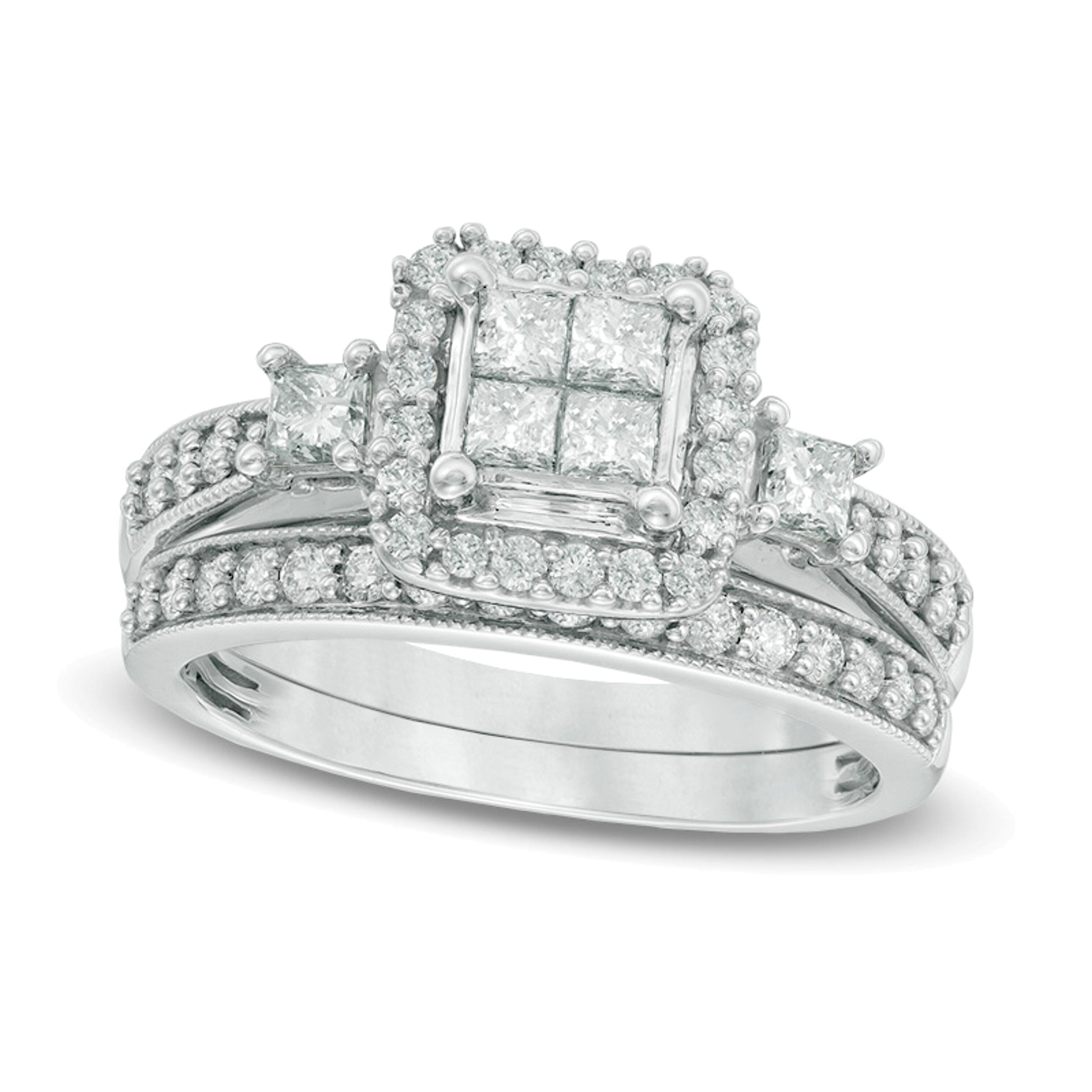 1.0 CT. TW Quad Princess-Cut Diamond Bridal Set in 10K White Gold