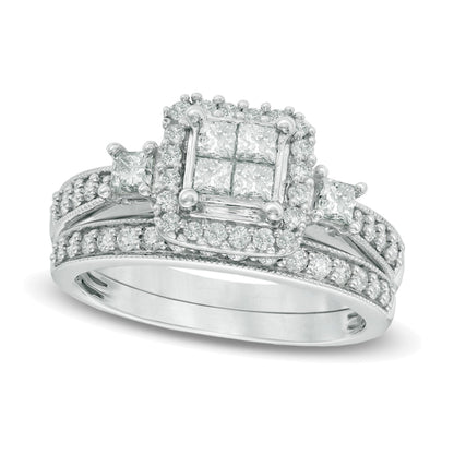 1.0 CT. TW Quad Princess-Cut Diamond Bridal Set in 10K White Gold