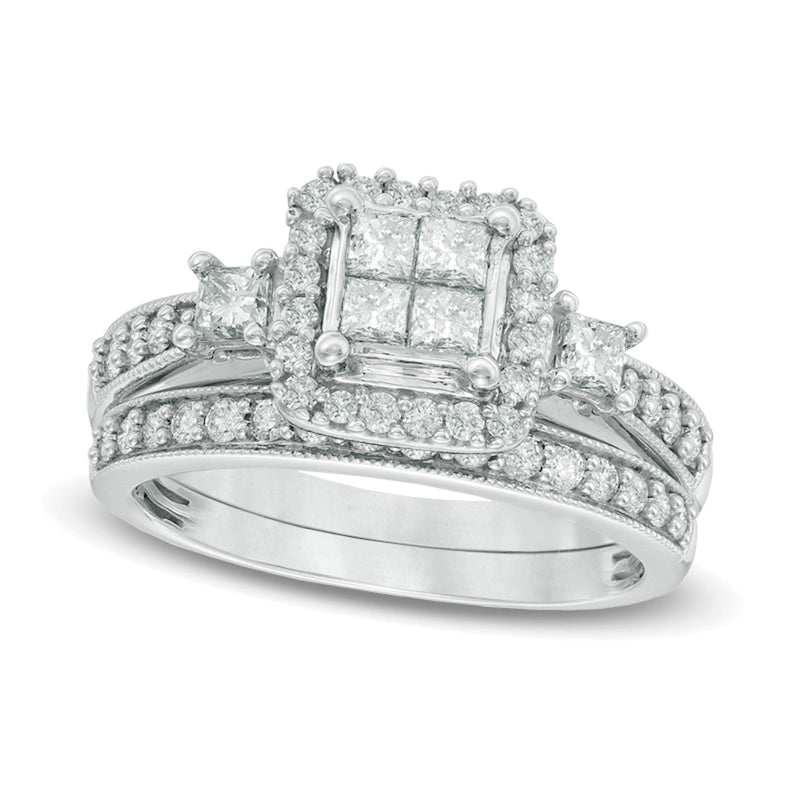 1.0 CT. TW Quad Princess-Cut Diamond Bridal Set in 10K White Gold