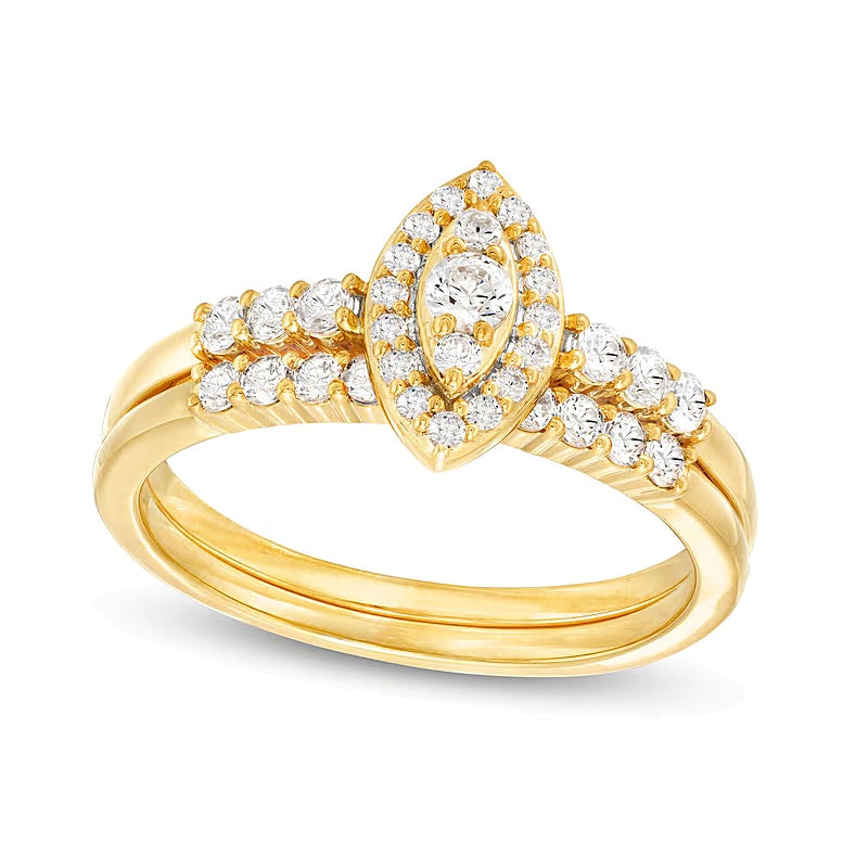 0.5 CT. TW Marquise-Shaped Multi-Diamond Frame Bridal Set in 10K Gold