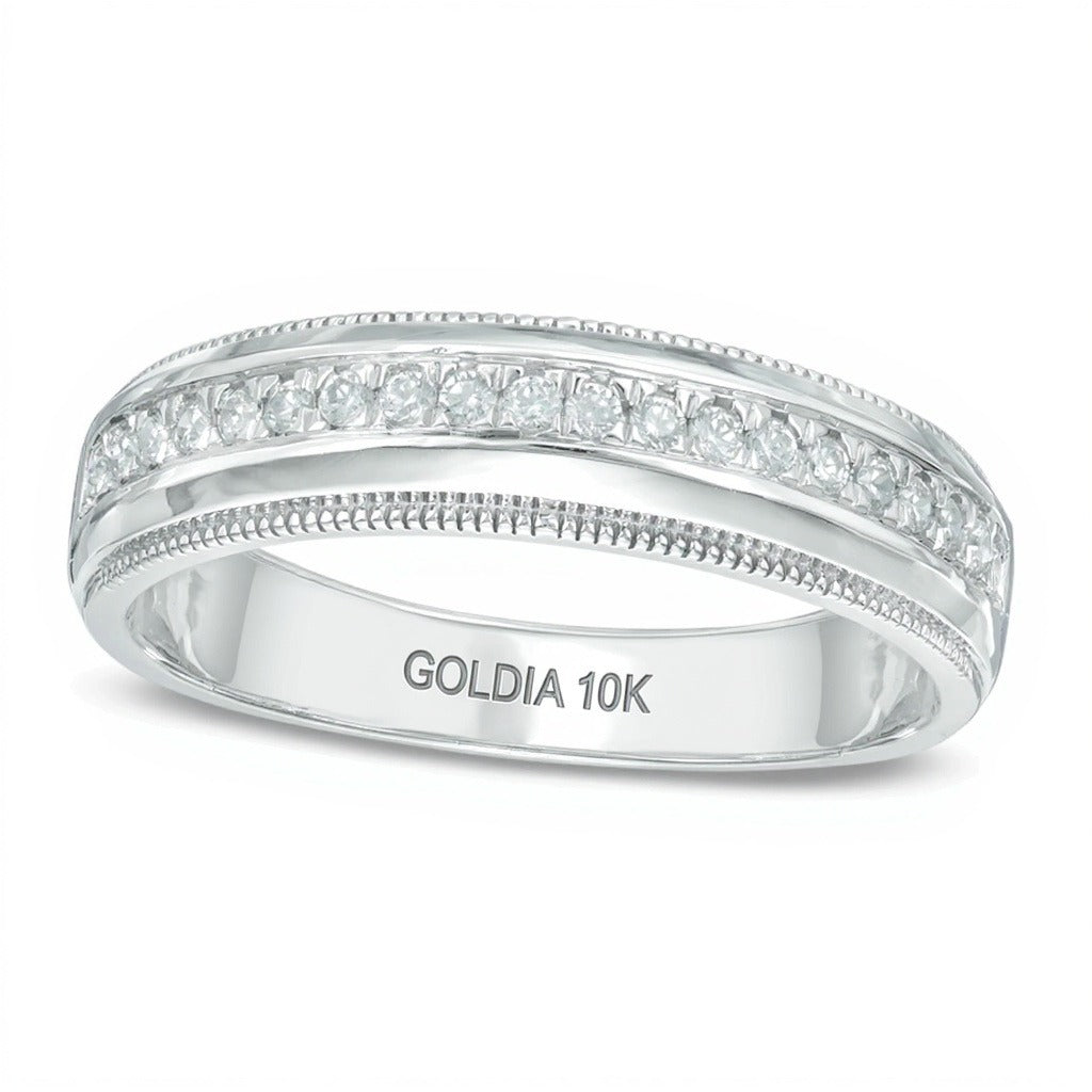 0.25 CT. TW Diamond Milgrain Wedding Band in 10K White Gold