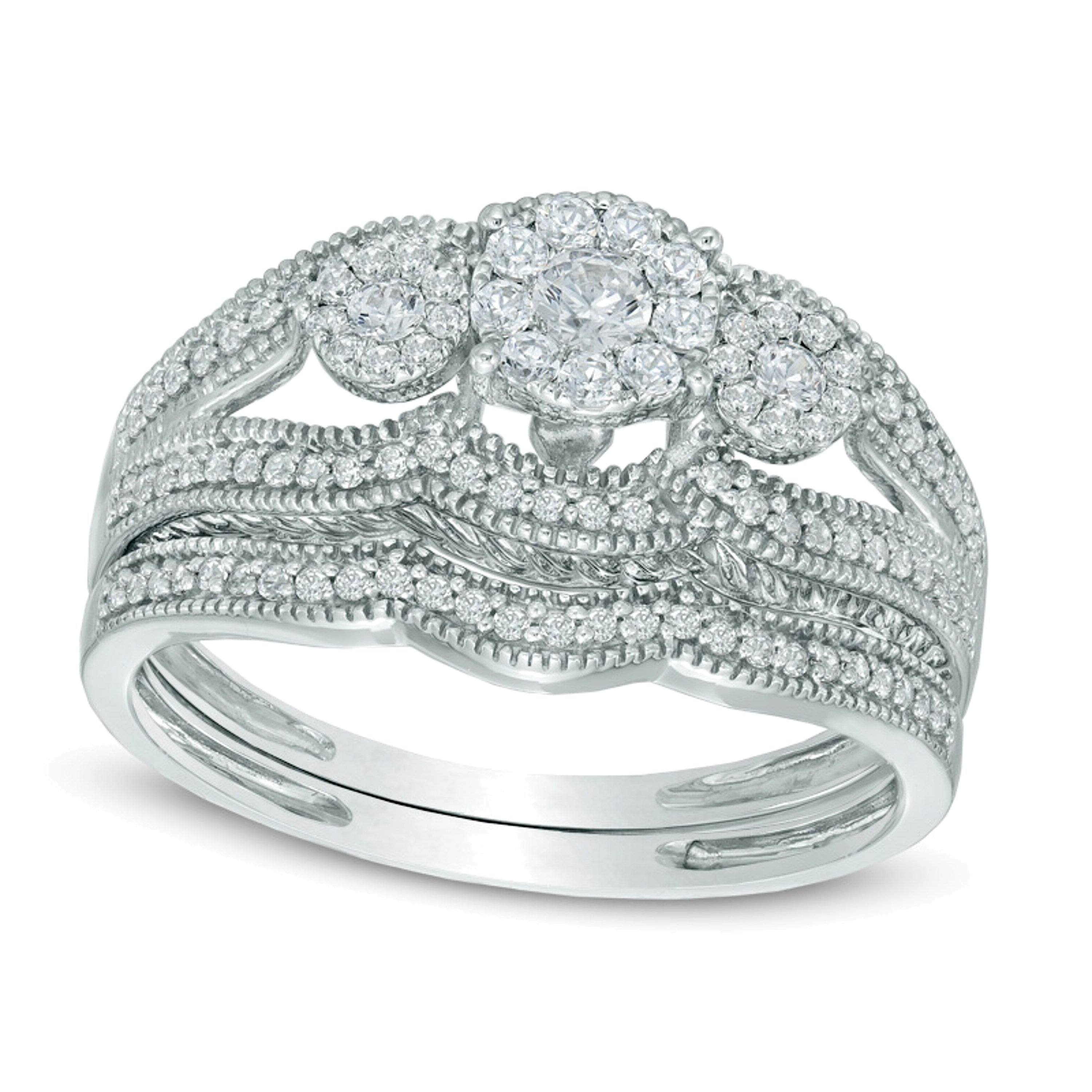 0.5 CT. TW Multi-Diamond Three Stone Bridal Set in 10K White Gold