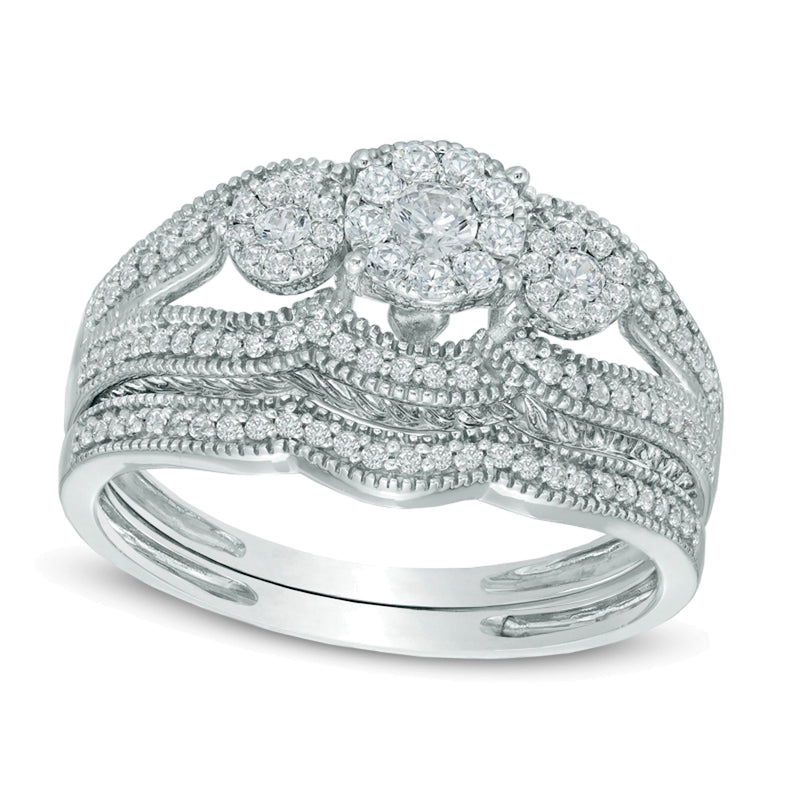 0.5 CT. TW Multi-Diamond Three Stone Bridal Set in 10K White Gold