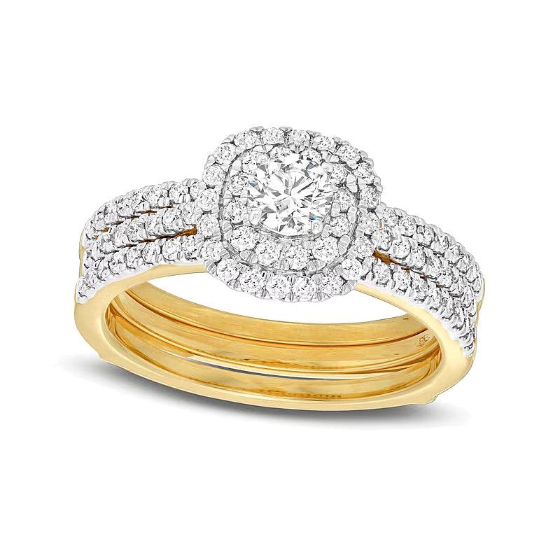 1.0 CT. TW Diamond Double Frame Multi-Row Bridal Set in 10K Gold