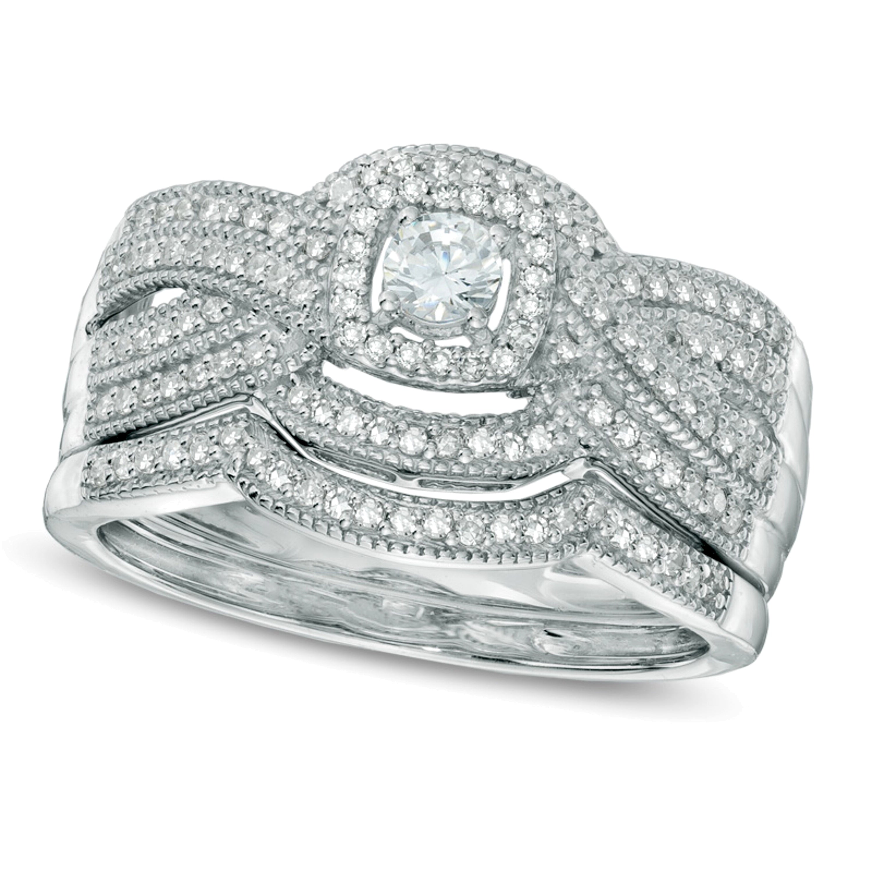 0.5 CT. TW Diamond Layered Vintage-Style Frame Bridal Set in 14K White Gold