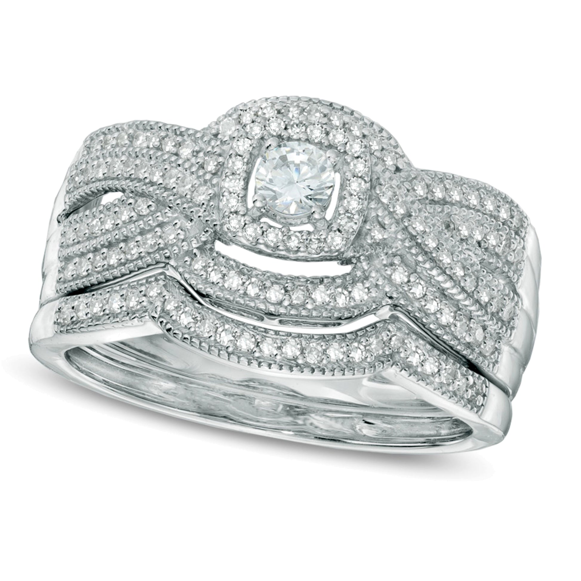 0.5 CT. TW Diamond Layered Vintage-Style Frame Bridal Set in 14K White Gold