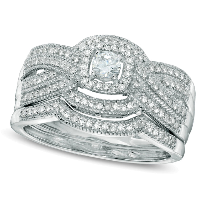 0.5 CT. TW Diamond Layered Vintage-Style Frame Bridal Set in 14K White Gold