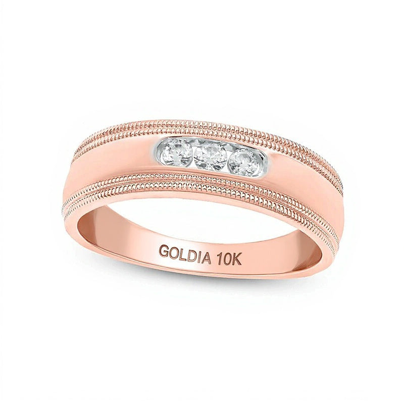 0.2 CT. TW Diamond Three Stone Milgrain Wedding Band in 10K Rose Gold