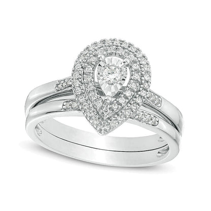 0.25 CT. TW Diamond Double Pear-Shaped Frame Bridal Set in Sterling Silver