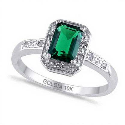 Emerald-Cut Lab-Created Emerald and Diamond Accent Ring in 10K White Gold