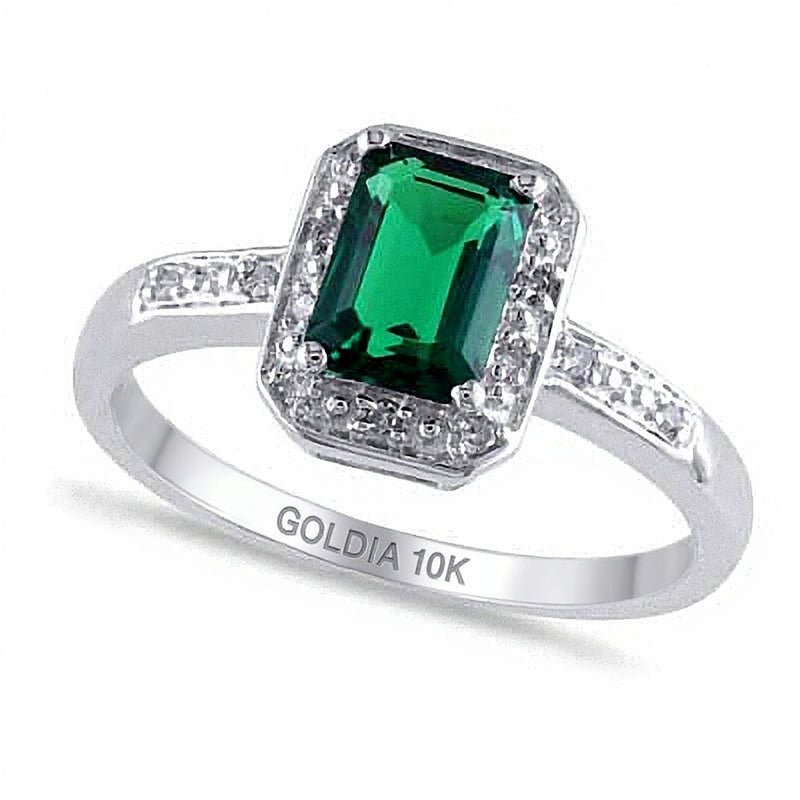 Emerald-Cut Lab-Created Emerald and Diamond Accent Ring in 10K White Gold
