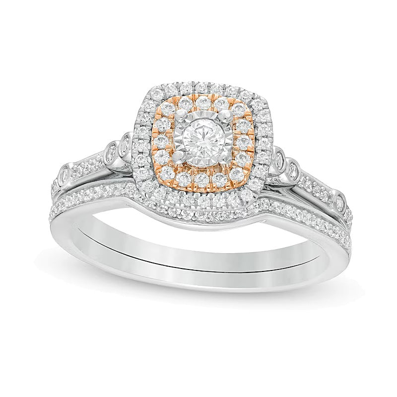 0.38 CT. TW Composite Diamond Double Cushion Frame Bridal Set in 10K Two-Tone Gold
