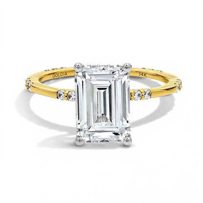 3.33 CT. TW Emerald-Cut Lab-Grown Diamond Station Shank Engagement Ring in 14K Gold (F/VS2)
