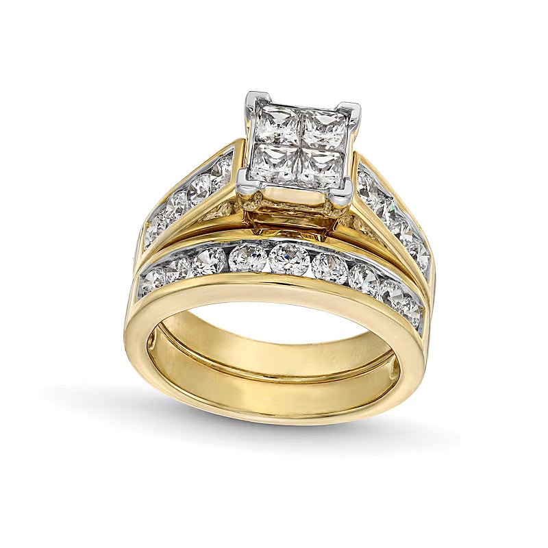 2.0 CT. TW Quad Princess-Cut Diamond Bridal Set in 14K Gold