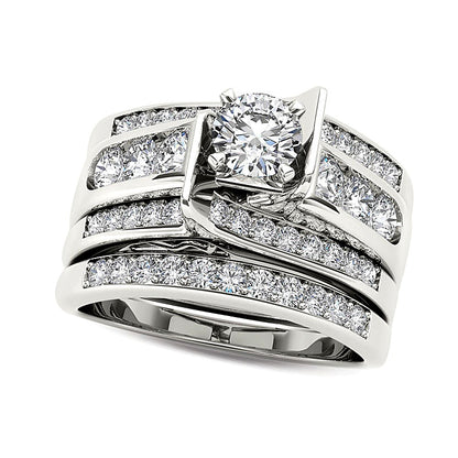 1.25 CT. TW Diamond Multi-Row Bridal Set in 14K White Gold