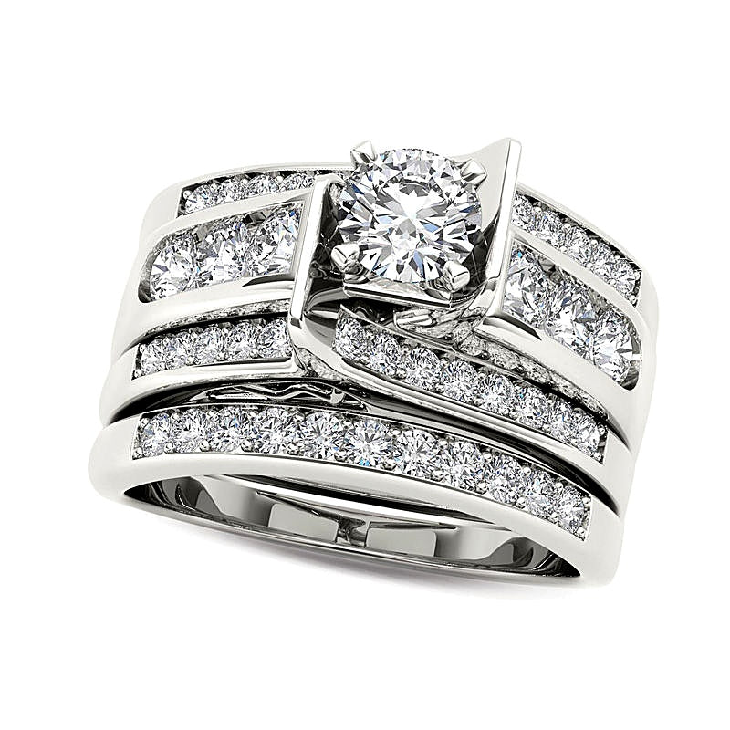 1.25 CT. TW Diamond Multi-Row Bridal Set in 14K White Gold
