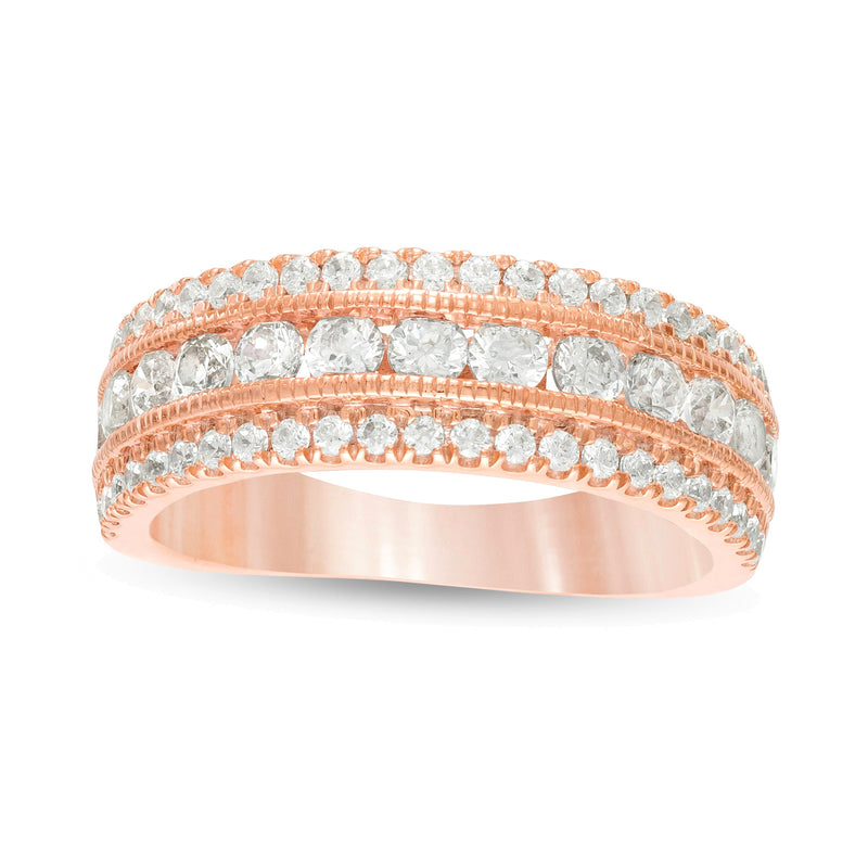 1.33 CT. TW Diamond Multi Row Vintage-Style Anniversary Ring in 10K Rose Gold